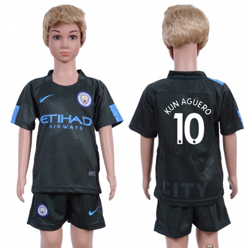 Manchester City #10 Kun Aguero Sec Away Kid Soccer Club Jersey